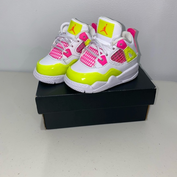 Nike Air Jordan 4 Retro Se (Td) White-White-Lemon Venom Sz 4c [CV7807-100] - Picture 1 of 9